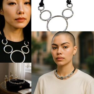 Bundle: Silver Circle Statement Necklace + Crystal Gem Choker